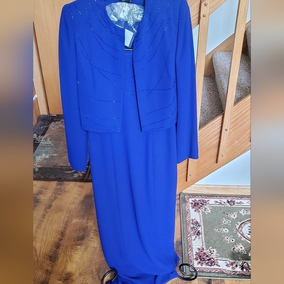 Rimini by Shaw Embellished 2 pc. Sleeveless Maxi Event Blue Sz. 6 Dress w Jacket - Picture 1 of 16